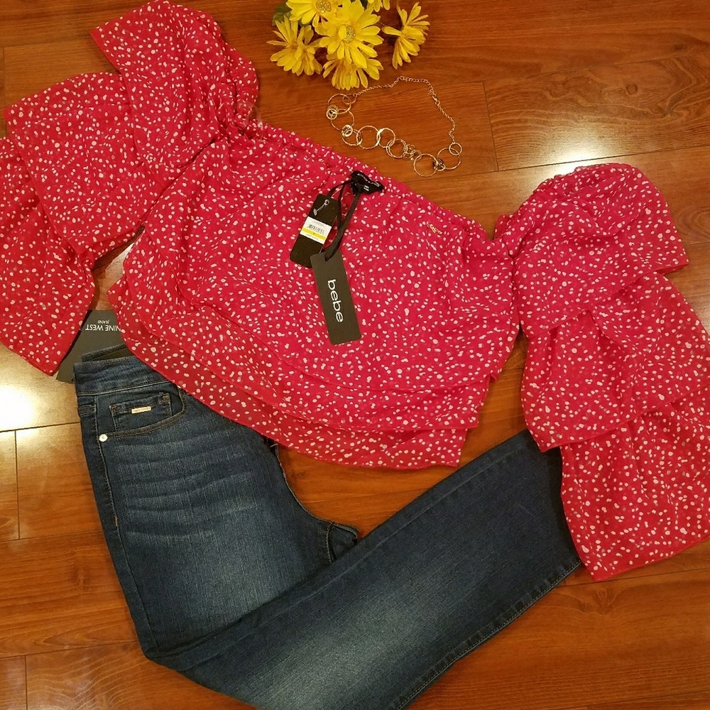 Last Item for $12 Final Bebe Red Polka Dots Size L - Picture 2 of 8